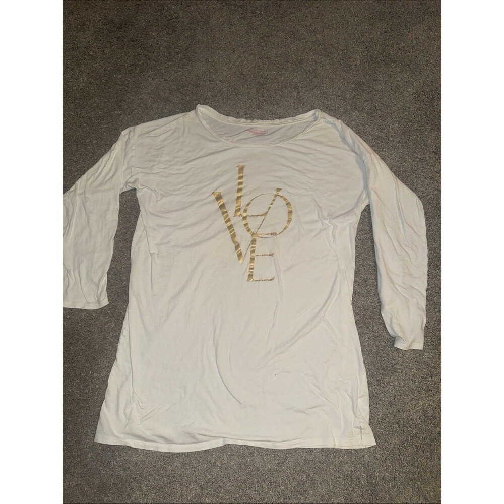 Victoria Secret Pajama Gown Gold Spellout LOVE Size Medium White Preowned